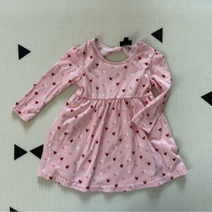 Picapino|Baby girl pink long sleeve casual dress with heart print throughout,24M